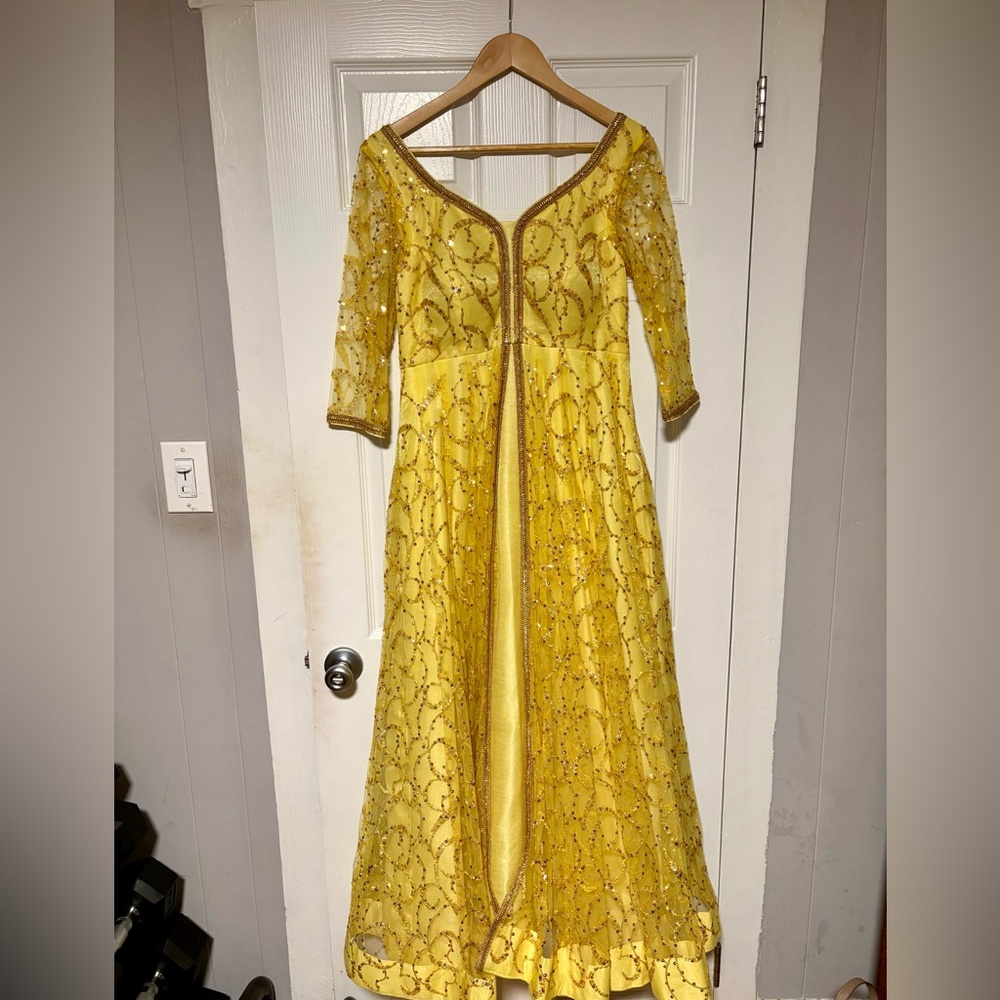 Golden Embellished Wedding Guest Dress for Traditional Indian Wedding - Picture 2 of 7